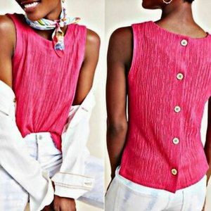 Anthropologie Pink Textured Tank Top Women Size XS Button Back